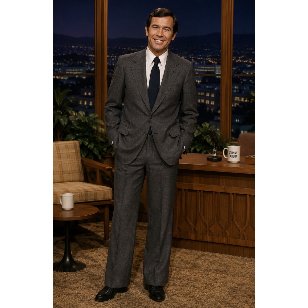 Vintage Johnny Carson Gayfers Gray Glen Plaid Worsted Wool Blend Suit 40R 34W